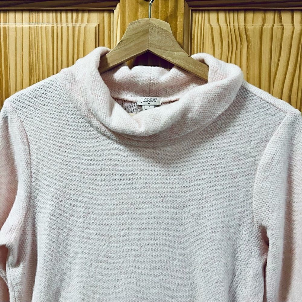 J Crew pink white textured cowl neck pullover sweater top shirt with pockets S - Picture 2 of 7